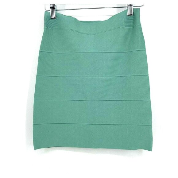 BCBG Bandage Skirt Womens Medium Maxazaria Bodycon Green Stretch Knit Tight Y2K - Picture 1 of 8